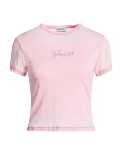 Guess Woman T-shirt Pink Size Xs Polyester, Cotton In Animal Print
