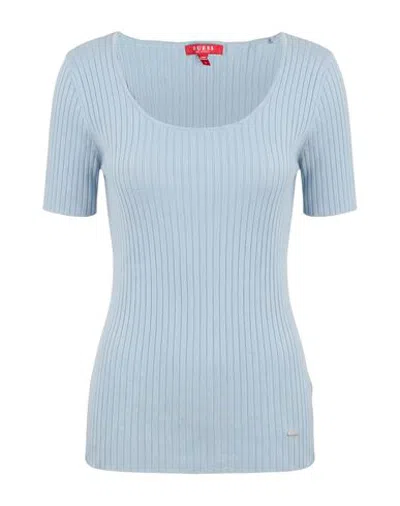 Guess Woman T-shirt Sky Blue Size Xl Viscose, Polyamide