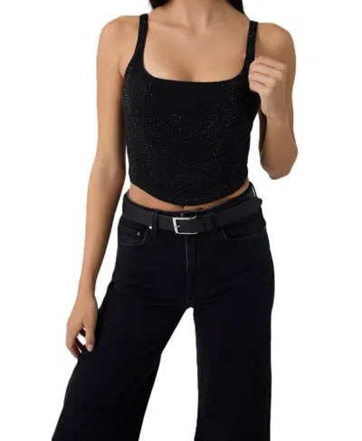 Guess Women's Gala Crop Rhinestone Square-neck Denim Bustier In Black