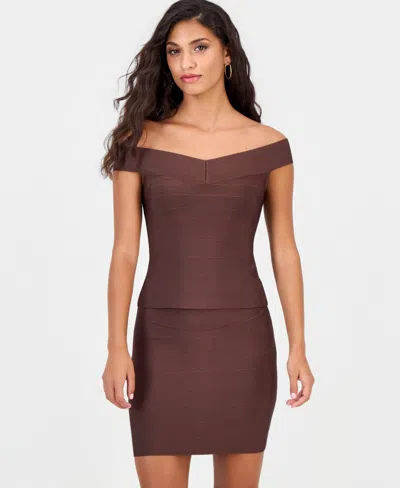 Guess Women's Off-the-shoulder Alexis Bandage Top In Brown