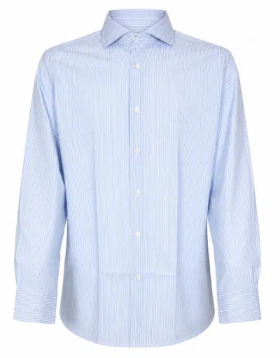 Guglielminotti Striped Spread Collar Shirt In Blue