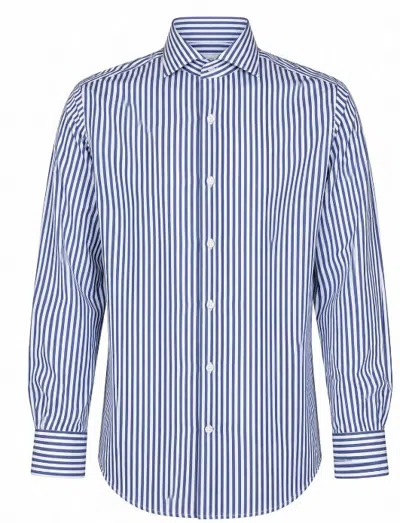 Guglielminotti Striped Spread Collar Shirt In Blue