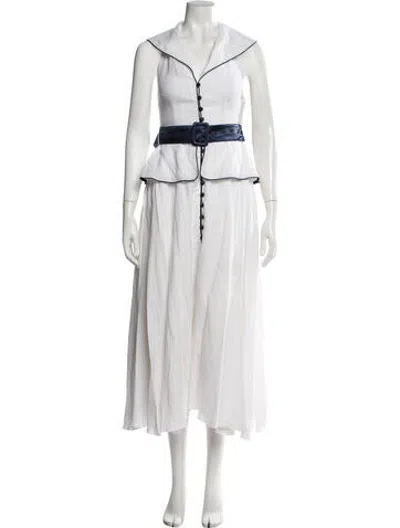 Pre-owned Gül Hürgel Linen Midi Length Dress In White