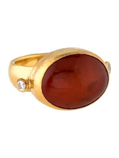 Pre-owned Gurhan 24k Fire Opal & Diamond Cocktail Ring In Multicolor