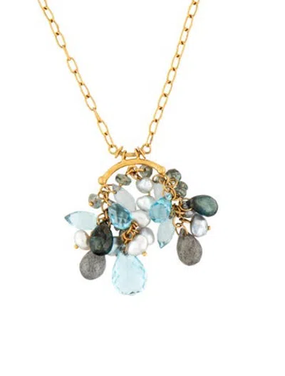 Pre-owned Gurhan 24k Pearl, Topaz & Labradorite Tassel Pendant Necklace, 17.5" In Multicolor