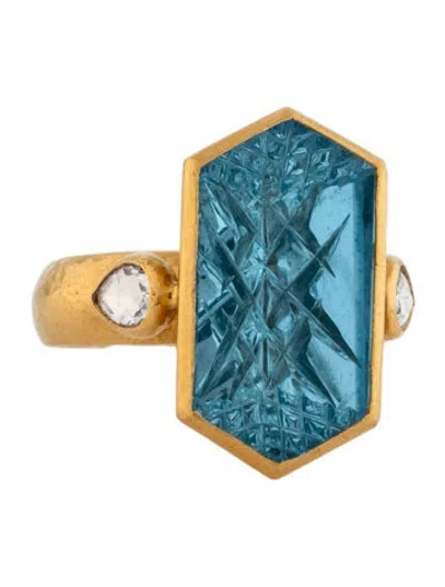 Pre-owned Gurhan 24k Topaz & Diamond Cocktail Ring In Multicolor