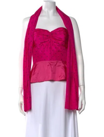 Pre-owned Guy Laroche Silk Polka Dot Print Top In Pink
