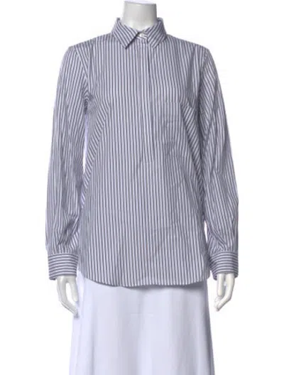 Pre-owned Gwyn Striped Long Sleeve Button-up Top In Blue