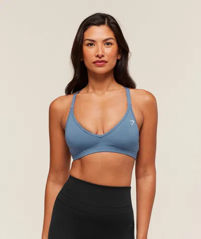 Gymshark Cotton Blend Racerback Sports Bra In Blue