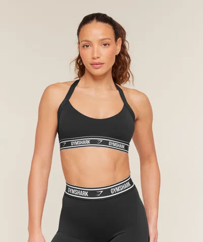 Gymshark Light Support Halter Neck Logo Sports Bra In Black