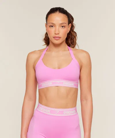 Gymshark Light Support Halter Neck Logo Sports Bra In Purple