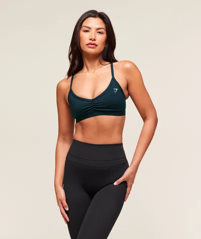 Gymshark Ruched Strappy Sports Bra In Blue