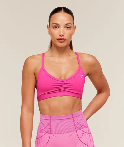 Gymshark Ruched Strappy Sports Bra In Pink