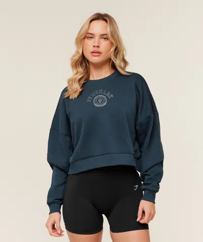 Gymshark Worn Crest Graphic Sweatshirt In Blue