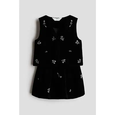 H&m Kids'  2-piece Embroidered Velvet Set In Black