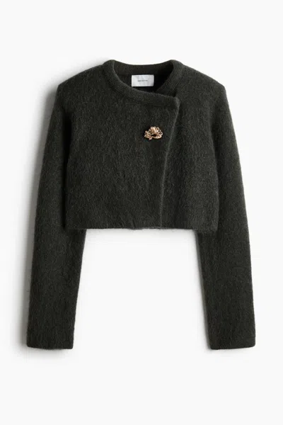 H&m Cropped Mohair-blend Cardigan In Black