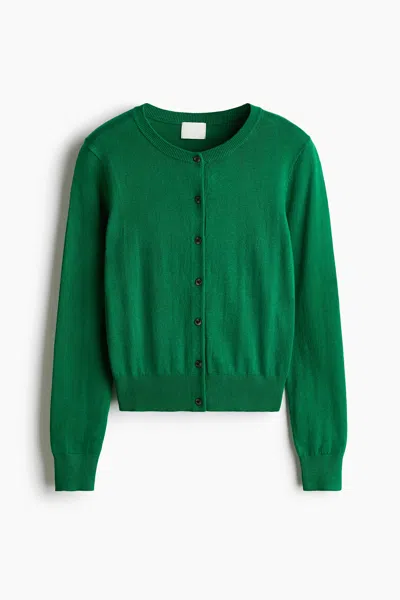 H&m Fine-knit Cardigan In Green