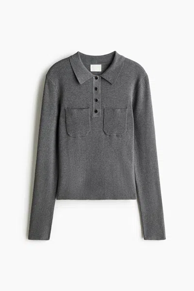 H&m Rib-knit Polo Sweater In Gray