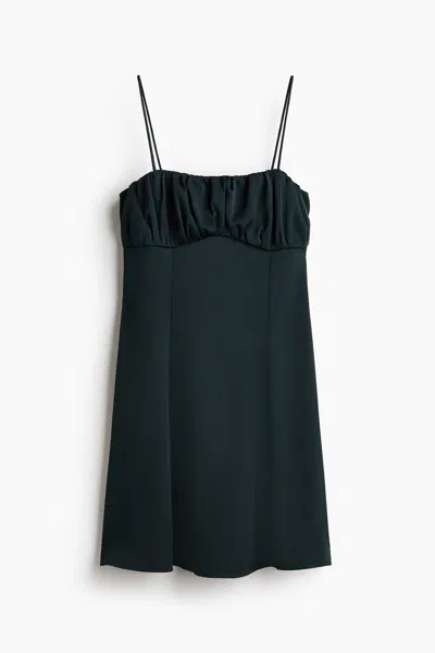 H&m Ruched Strappy Dress In Green