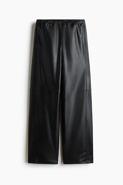 H&m Wide-leg Coated Pants In Black