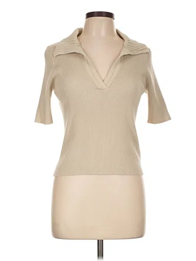 Pre-owned H By Halston Short Sleeve Top Tan Open Neckline Tops