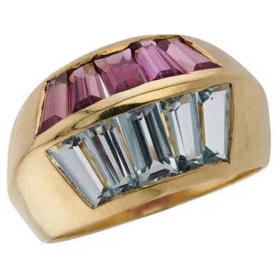 Pre-owned H. Stern Aquamarine Pink Tourmaline Yellow Gold Ring