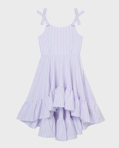 Habitual Kids' Girl's Striped Ruffle High-low Dress In Lilac