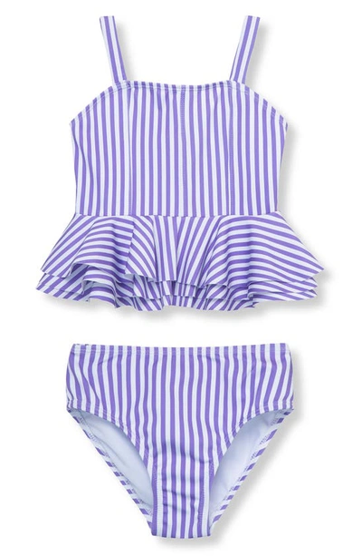 Habitual Kids' Girl's Fem Fem Striped Two-piece Swimsuit In Purple