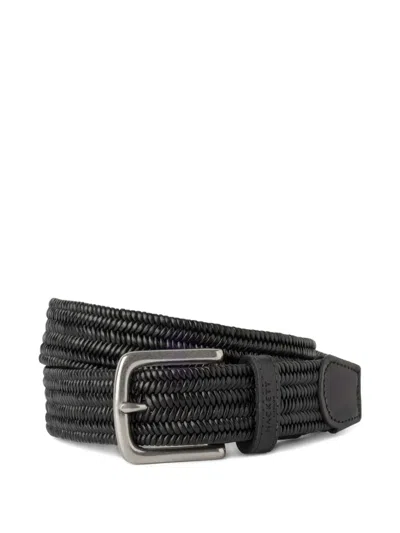 Hackett Braided Leather Belt In Black