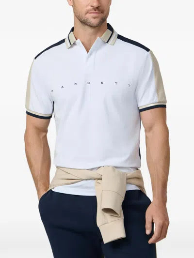 Hackett Contrast-tipping Logo-print Polo Shirt In White