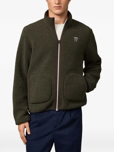 Hackett Heritage Badge Teddy-fleece Jacket In Green