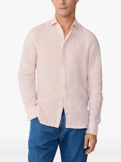 Hackett Kent Cutaway-collar Linen Shirt In Pink
