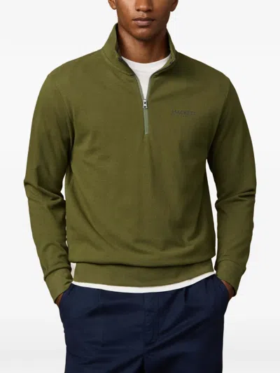 Hackett Pique-knit Quarter-zip Sweater In Green