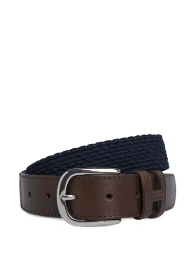 Hackett Plaited Leather-trimmed Belt In Brown