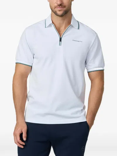 Hackett Zip-placket Pique Polo Shirt In Blue