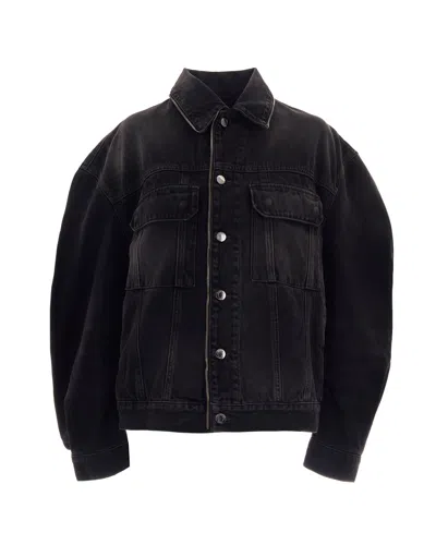 Haikure Legacy Oversized Boxy Denim Jacket With Utility Chest Pockets In Vintage Black