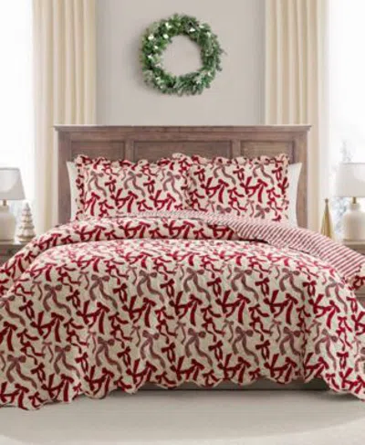 Hallmark Bedding Red Scallop Bow Holiday Quilt Sets In Red,white