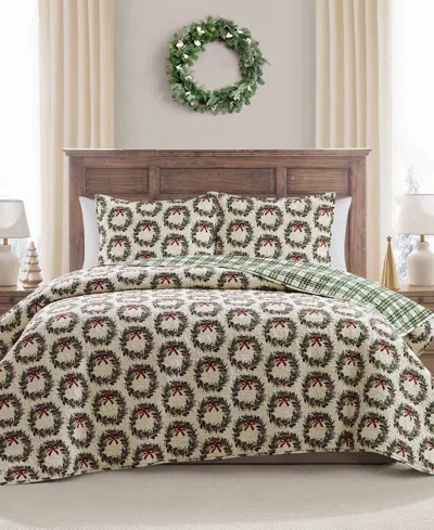 Hallmark Bedding Wreath Holiday 3-piece Quilt Set, Full/queen In Green Multi