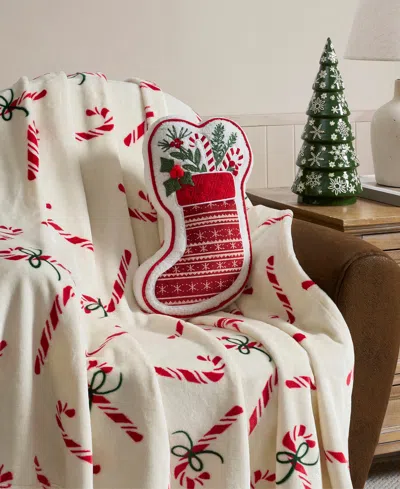 Hallmark Stocking Shaped Holiday Decorative Pillow, 8" X 16" In White