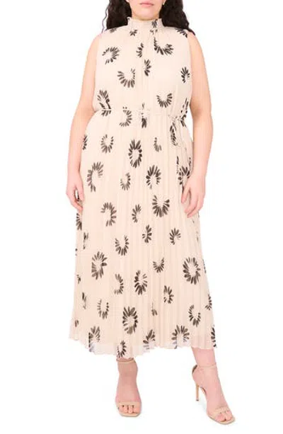 Halogen ® Daisy Print Sleeveless Pleated Maxi Dress In Brown
