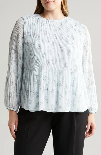 Halogen Release Pleat Tunic Top In Skywriting Blue