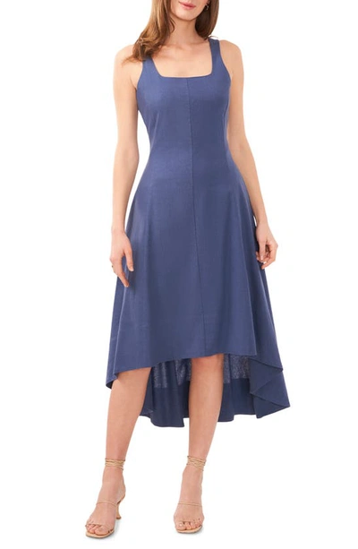 Halogen Seamed Linen Blend High-low Dress In Indigo Blue