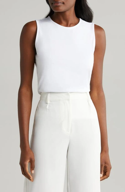Halogen Sleeveless Stretch Cotton Knit Shell Top In Bright White