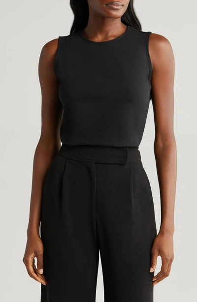 Halogen Sleeveless Stretch Cotton Knit Shell Top In Rich Black
