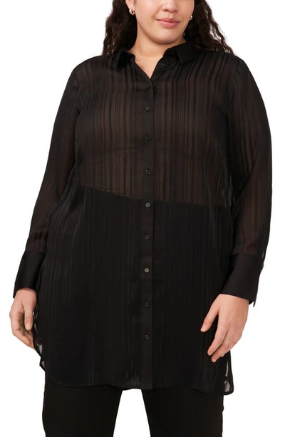Halogen Stripe Button-up Tunic Top In Rich Black