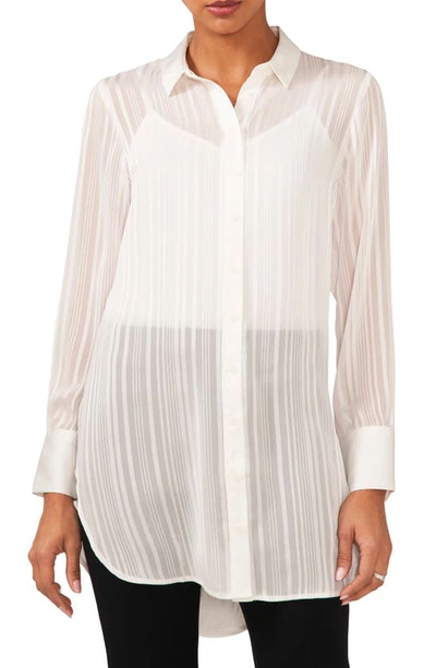 Halogen Variegated Tonal Stripe Button-up Tunic Shirt In New Ivory