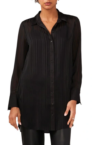 Halogen Variegated Tonal Stripe Button-up Tunic Shirt In Rich Black