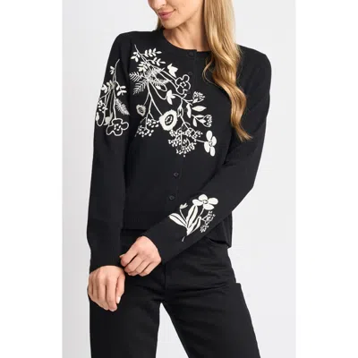 Halogenr Halogen(r) Embroidered Floral Button Front Cardigan In Black