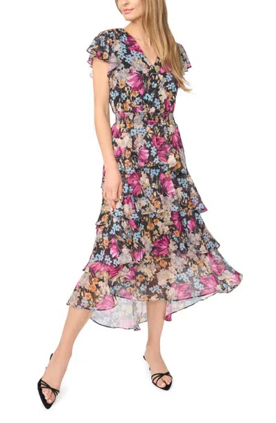 Halogenr Halogen(r) Floral Ruffle Chiffon Midi Dress In Multi