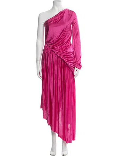 Pre-owned Halpern One-shoulder Long Dress In Pink